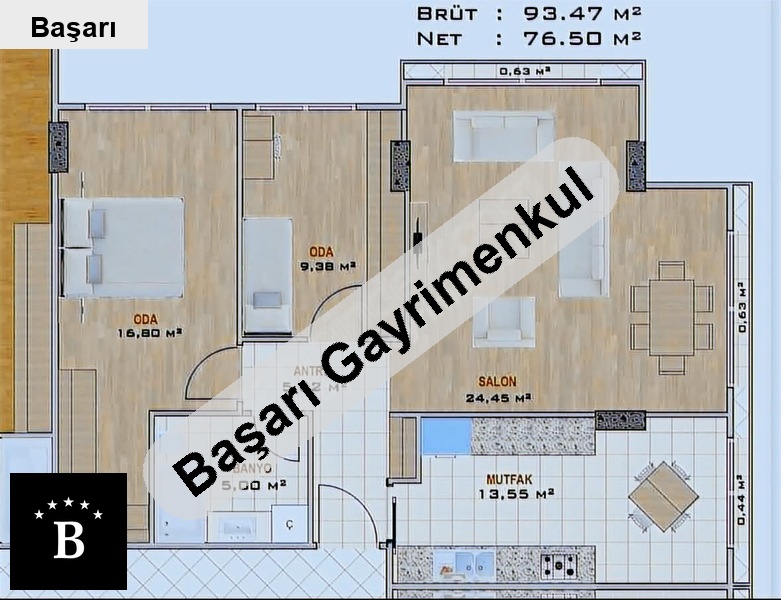 Başarı'dan bağdat si yakını satılık 2+1 yeni daire (arakat 63m²)