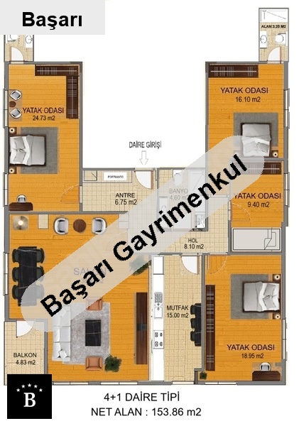 Başarı'dan bostanci projesi 4+1 202m2 balkonlu satılık daire