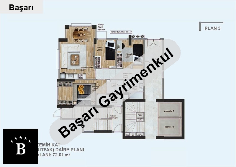 Başarı'dan 19 mayis mahallesinde  kullanışlı satilik 3+1 bahçe kati