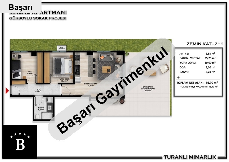 Başarı'dan erenköy kazasker ' de 46 m2 bahçe kullanimli 2+1 dai̇re