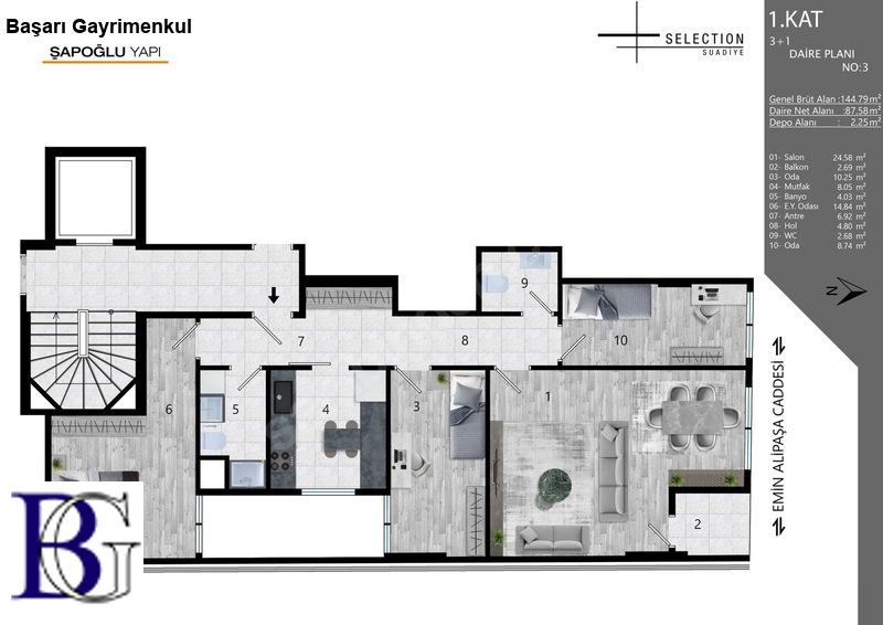 başarı'dan emi̇n ali̇paşa caddesi̇'nde satilik 3+1 dai̇re 2025 yapımı balkonlu ebeveynli