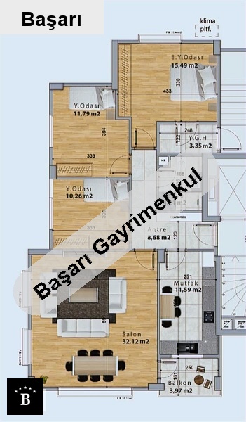 Başarı'dan tek yetkili 105 m2 net balkon ebeyn banyo 2 araçlik park