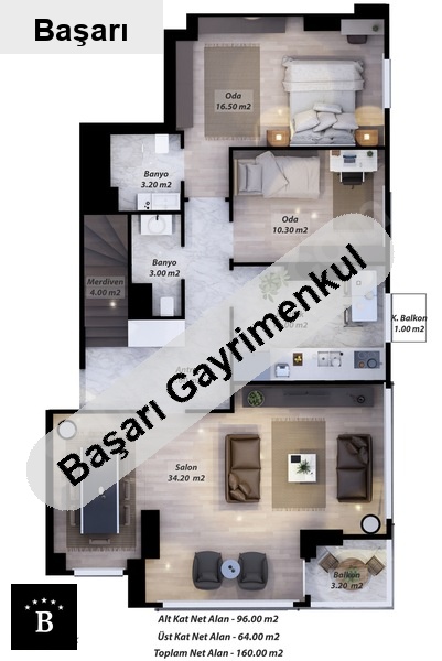Başarı'dan anka çakmak erenköy konutları projesi 160m2 dubleks